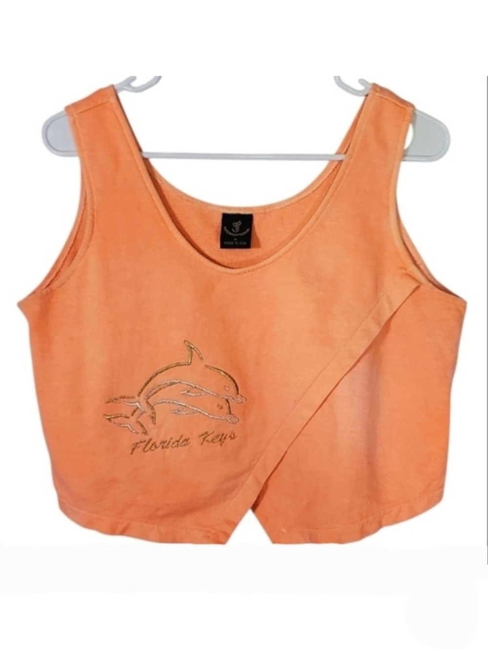 2280 * Vintage Florida Keys Dolphin Cropped Tank Peach Orange Size M